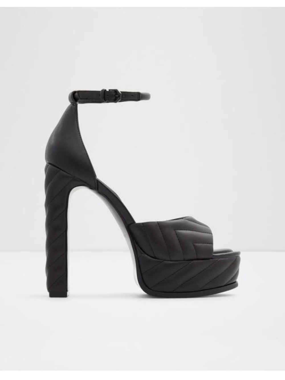 Aldo Pillow Walk Black Quilted Platform Ankle-Strap Heels